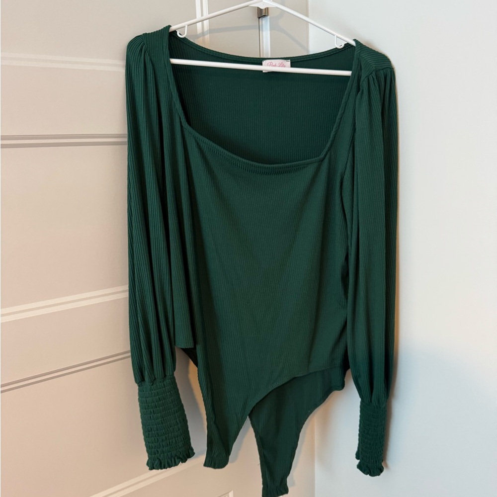 Pink Lily Deep Green Long Sleeve Bodysuit